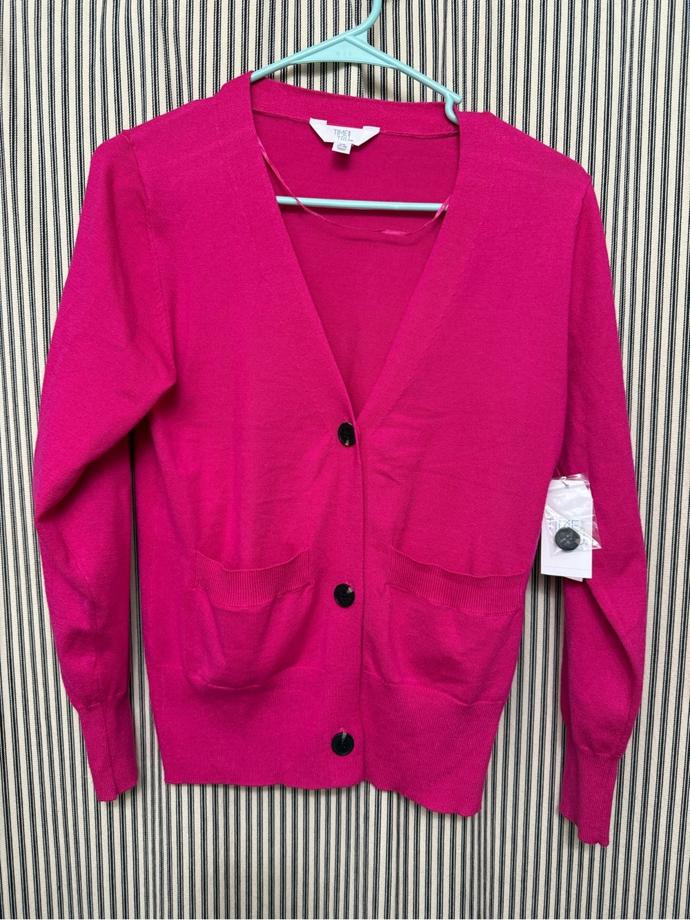 Pink Button-Front V-Neck Cardigan